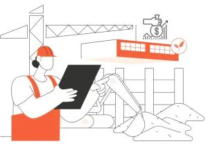 men investigating construction work