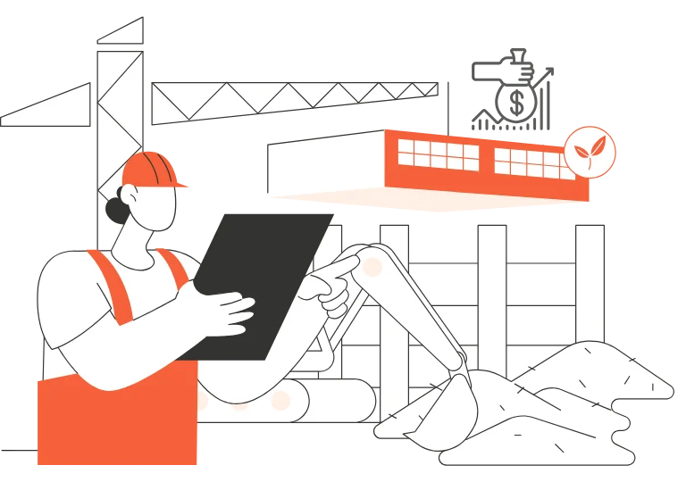 men investigating construction work